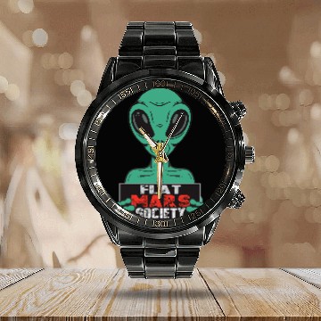 Discover Aliens UFO Flat Mars Society Baseball Tees Calendar Steel Band Watch