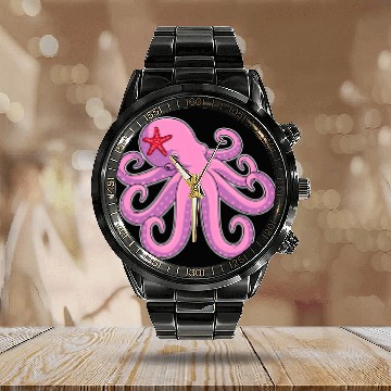 Discover Octopus Pet Starfish Baseball Tees Calendar Steel Band Watch