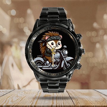 Discover Hedgehog Biker Pet Funny Motorcycle Zip Calendar Steel Band Watch