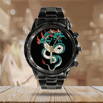Discover Dragon Pet Fires Flames Traditional Chinese Dragon Tattoo Calendar Steel Band Watch