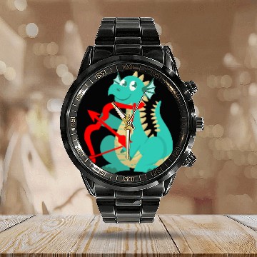 Discover Dragon Pet Valentines Day Dragon Red Cupid Bow Calendar Steel Band Watch
