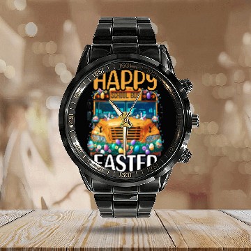 Discover Happy Easter Day School Bus Egg Hunt Sunday Bunny Driver Calendar Steel Band Watch