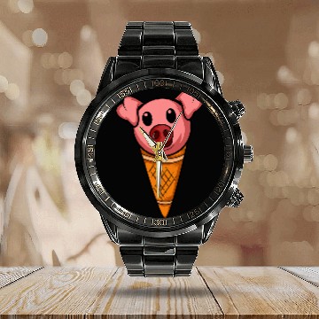 Discover Pig Pet Ice Cream Fun loving Person Calendar Steel Band Watch