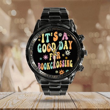 Discover Book Fun Cute Bookcrosser Flower Apparel Love Book Swapping Calendar Steel Band Watch
