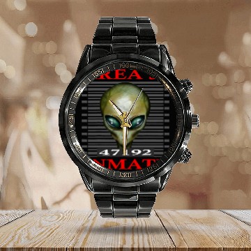 Discover Aliens UFO Area 51 Inmate Alien Head Space Lover Design Calendar Steel Band Watch