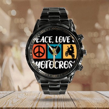 Discover Peace Love Motocross Motorcycle Biker Helmet Zip Calendar Steel Band Watch