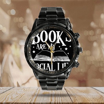 Discover Book Fun Are My Social Life Library Librarian Zip Calendar Steel Band Watch