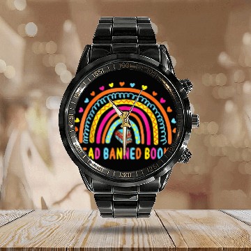 Discover Book Fun I Read Banned Books vintages Rainbow Reading Baseball Tees Calendar Steel Band Watch