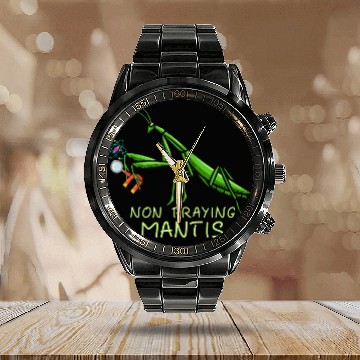 Discover Not Praying Mantis Bug Catching Insect Collector Entomology Calendar Steel Band Watch