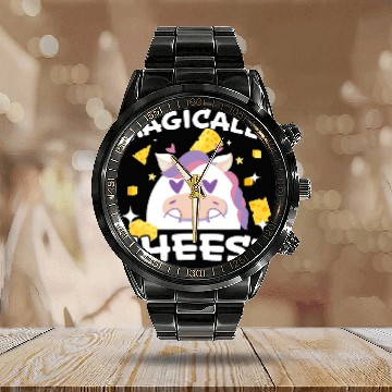 Discover Unicorn Pet Magically Cheese Cheesy Lover Mozzarella Cheddar Zip Calendar Steel Band Watch