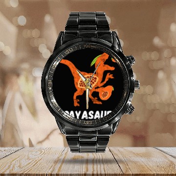 Discover Dinosaur Pet Papaya Dino TRex Papaya Fruit Summer Fruit Fruit Lover Calendar Steel Band Watch