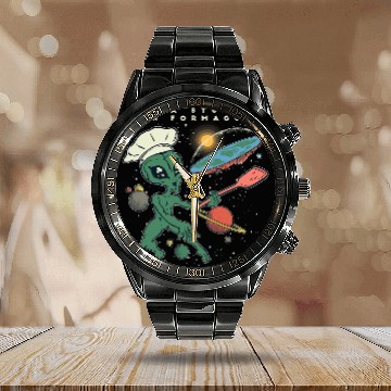 Discover Aliens UFO Funny Flat Earth Society Chef Calendar Steel Band Watch