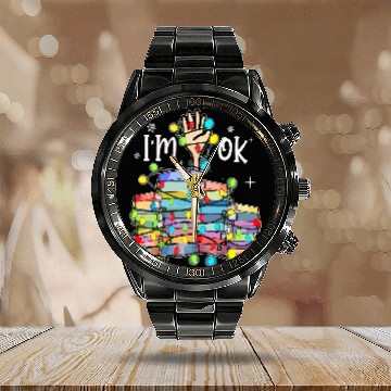Discover Book Fun Reading Books Librarian Reader Nerd Im Ok Teacher School 1 Zip Calendar Steel Band Watch