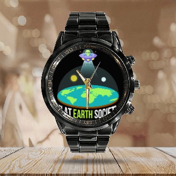 Discover Aliens UFO Funny Flat Earth Society 2Alien Calendar Steel Band Watch