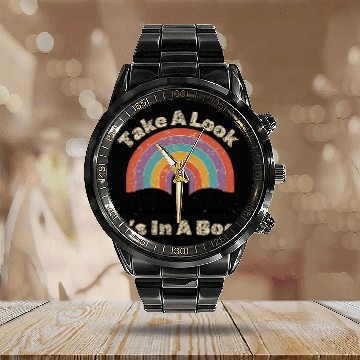Discover Book Fun Take A Look Its In A Book Rainbow Reading Bookworm Librarian Zip Calendar Steel Band Watch