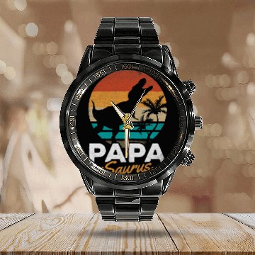Discover Dinosaur Pet PapaSaurus rexs Daddy Dinosaur Matching Family Papa Saurus Baseball Tees Calendar Steel Band Watch