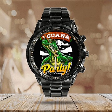 Discover Iguana Pet I Guana Party Funny Iguana Lizard Pun 2 Calendar Steel Band Watch