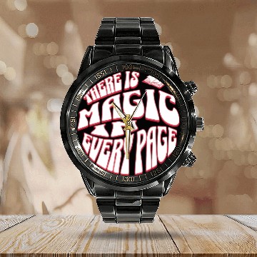 Discover Book Fun Magic on Every Page Reading Literature English Teacher Baseball Tees Calendar Steel Band Watch