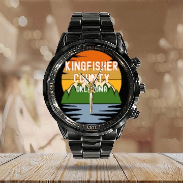 Discover Fishing Fun From Kingfisher County Oklahoma vintages Sunset Calendar Steel Band Watch