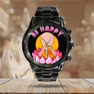 Discover Buddhist Buddhism Zen Monk Buddha Be Happy Calendar Steel Band Watch