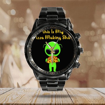 Discover Aliens UFO This Is My Pizza Making Funny Alien Eating Pizza Baseball Tees Calendar Steel Band Watch