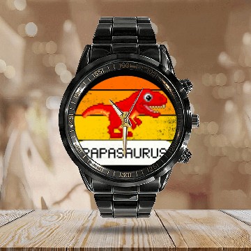 Discover Dinosaur Pet Papasaurus T rexs Dinosaur Pixel style Fathers Day Calendar Steel Band Watch