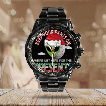 Discover Aliens UFO Funny Christmas Alien Abduction 2Just Here For The Presents Baseball Tees Calendar Steel Band Watch