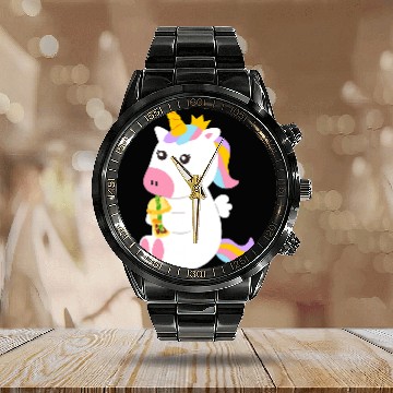 Discover Unicorn Pet Funny Cute Unicorn Drinking Boba Bubble Tea Calendar Steel Band Watch