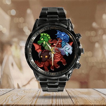 Discover Dragon Pet Hydra Multiple Head Dragon Cool Chibi Dragon Graphic Calendar Steel Band Watch