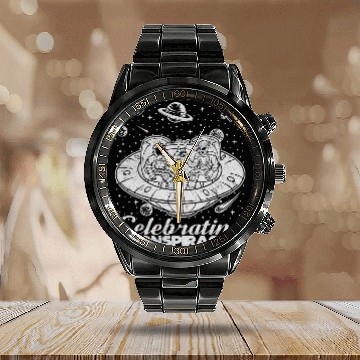 Discover Aliens UFO Astronaut Alien Celebrating Conspiracy Extraterrestrial UFO Zip Calendar Steel Band Watch