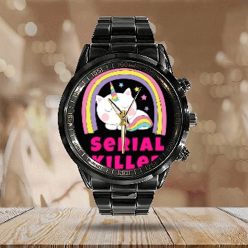 Discover Unicorn Pet Sarcastic Retro Rainbow Funny Unicorn Serial Killer Calendar Steel Band Watch