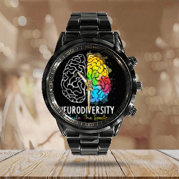 Discover Autism Puzzle Neurodiversity Autism Spectrum ASD ADHD Rainbow Brain Calendar Steel Band Watch