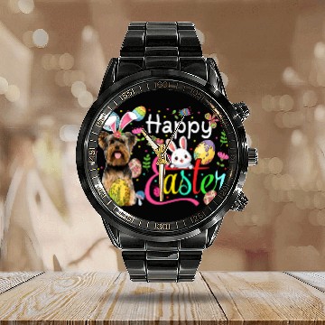 Discover Happy Easter Yorkshire Terrier Cosplay Bunny Chocolate Eggs Baseball Tees Calendar Steel Band Watch