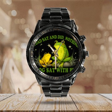 Discover Book Fun Toad sat and did nothing Frog Toad Book Lover Zip Calendar Steel Band Watch