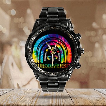Discover Autism Puzzle Neurodiversity Autism Spectrum ASD ADHD Rainbow Calendar Steel Band Watch