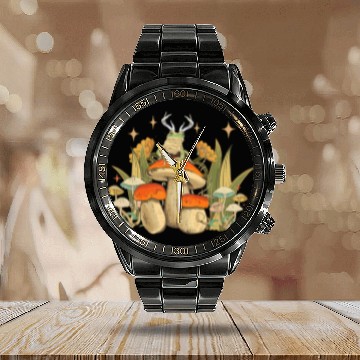 Discover Frog Pet Cottagecore Jackalope Frog Mushrooms Ooutdoors Camping Calendar Steel Band Watch