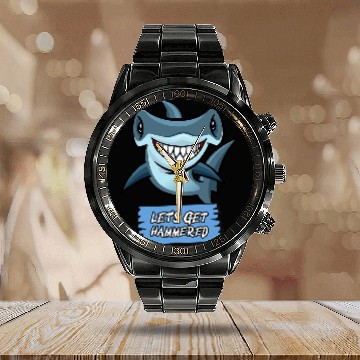 Discover Shark Pet Lets Get Hammered Hammerhead Shark Funny Drinking Calendar Steel Band Watch