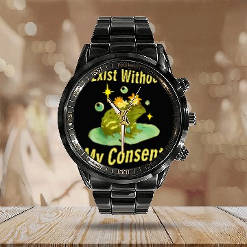Discover Frog Pet vintages I Exist Without My Consent Existential Frog Toad Baseball Tees Calendar Steel Band Watch