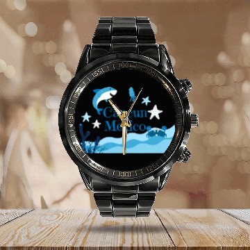 Discover Shark Pet Octopus Lover Fun Cancun Mexico Crab Squid Starfish and Baseball Tees Calendar Steel Band Watch