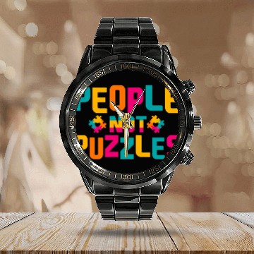 Discover Autism Puzzle People Not Puzzles Autism Teacher Calendar Steel Band Watch