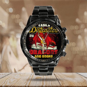 Discover Book Fun Easily Distracted By Dragons And Books Reading Book Dragon 8 Calendar Steel Band Watch