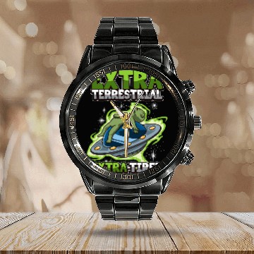 Discover Aliens UFO Funny Sleepy Alien ExtraTired Hilarious Office Humor Pun Calendar Steel Band Watch