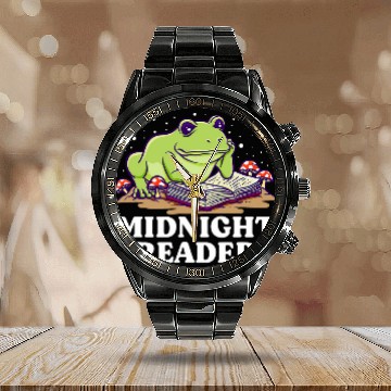 Discover Book Fun Midnight Reader Bookworm Reading Coachs Zip Calendar Steel Band Watch