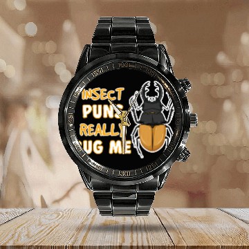 Discover Insect Puns Really Bug Me Beetle Entomologist Zip Calendar Steel Band Watch