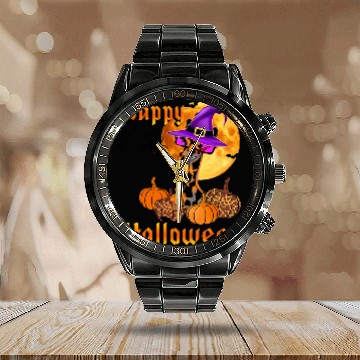 Discover Giraffe Pet Full Moon Halloween Bats Orange Pumpkin Giraffe Spider Web Calendar Steel Band Watch