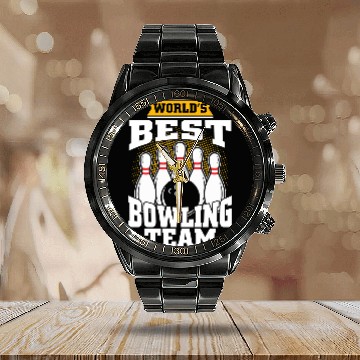 Discover Sport Bowling team skittles bowler120 Calendar Steel Band Watch