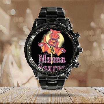 Discover Dinosaur Pet MamaSaurus TRex Funny Mama Saurus Dinosaurs Gamer Calendar Steel Band Watch