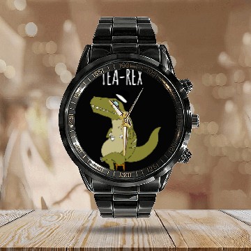 Discover Dinosaur Pet TeaRex TRex Dinosaur Funny Tea Pun for Tea Lovers Calendar Steel Band Watch