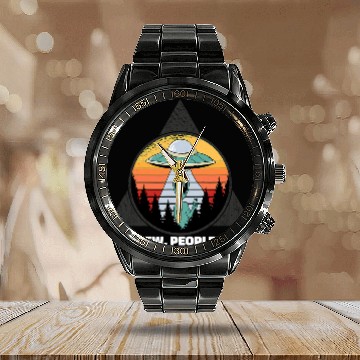 Discover Aliens UFO Triangle Sun Alien Ew People Calendar Steel Band Watch
