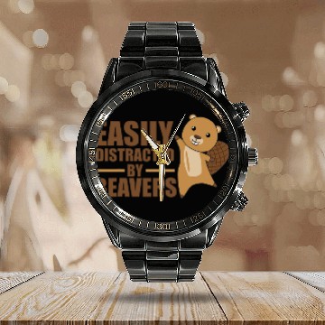 Discover Beaver Pet Easily Distracted By Beavers Cute Zip Calendar Steel Band Watch